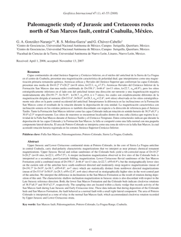 Paleomagnetic Study of Jurassic and Cretaceous Rocks North of San Marcos Fault, Central Coahuila, México