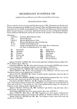 Archaeology in Suffolk 1985 E. A. Martin, J. Plouviez, H. Feldman