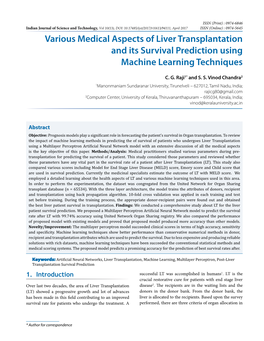Various Medical Aspects of Liver Transplantation and Its Survival Prediction Using Machine Learning Techniques