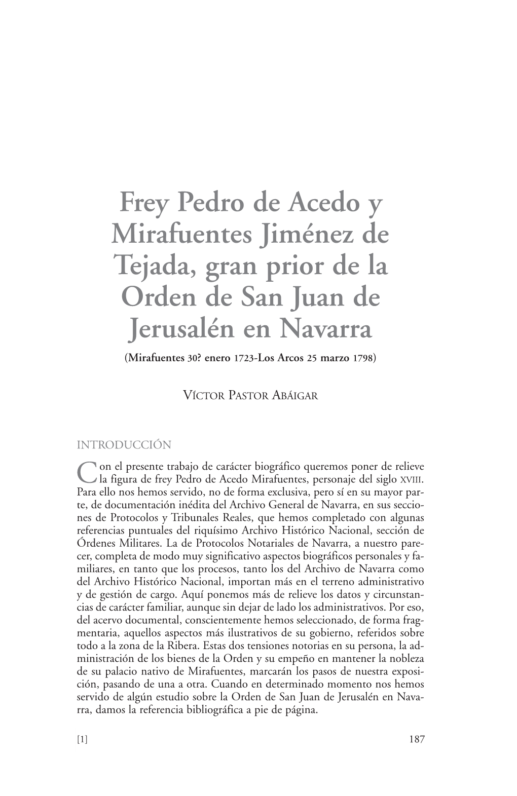 Frey Pedro De Acedo Y Mirafuentes, Gran Prior De La Orden De San Juan De