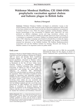 Waldemar Mordecai Haffkine, CIE (1860–1930): Prophylactic Vaccination Against Cholera and Bubonic Plague in British India