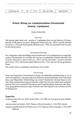 Kleiner Beitrag Zur Lepidopterenfauna Griechenlands (Insecta: Lepidoptera)