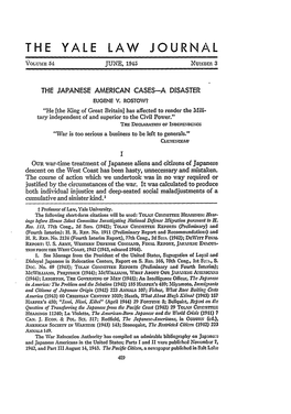 The Japanese American Cases-A Disaster Eugene V