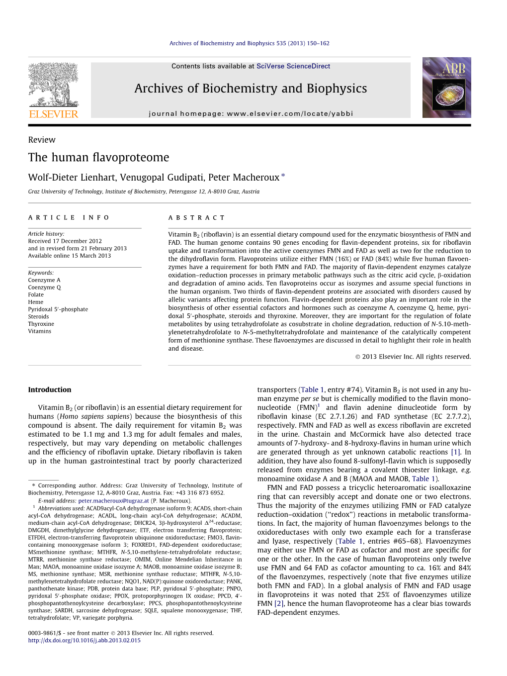 The Human Flavoproteome