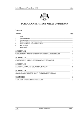 School Catchment Areas Order 2019 Index