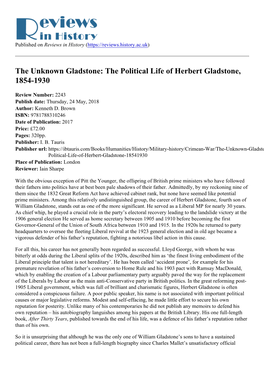 The Political Life of Herbert Gladstone, 1854-1930