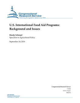 U.S. International Food Aid Programs: Background and Issues