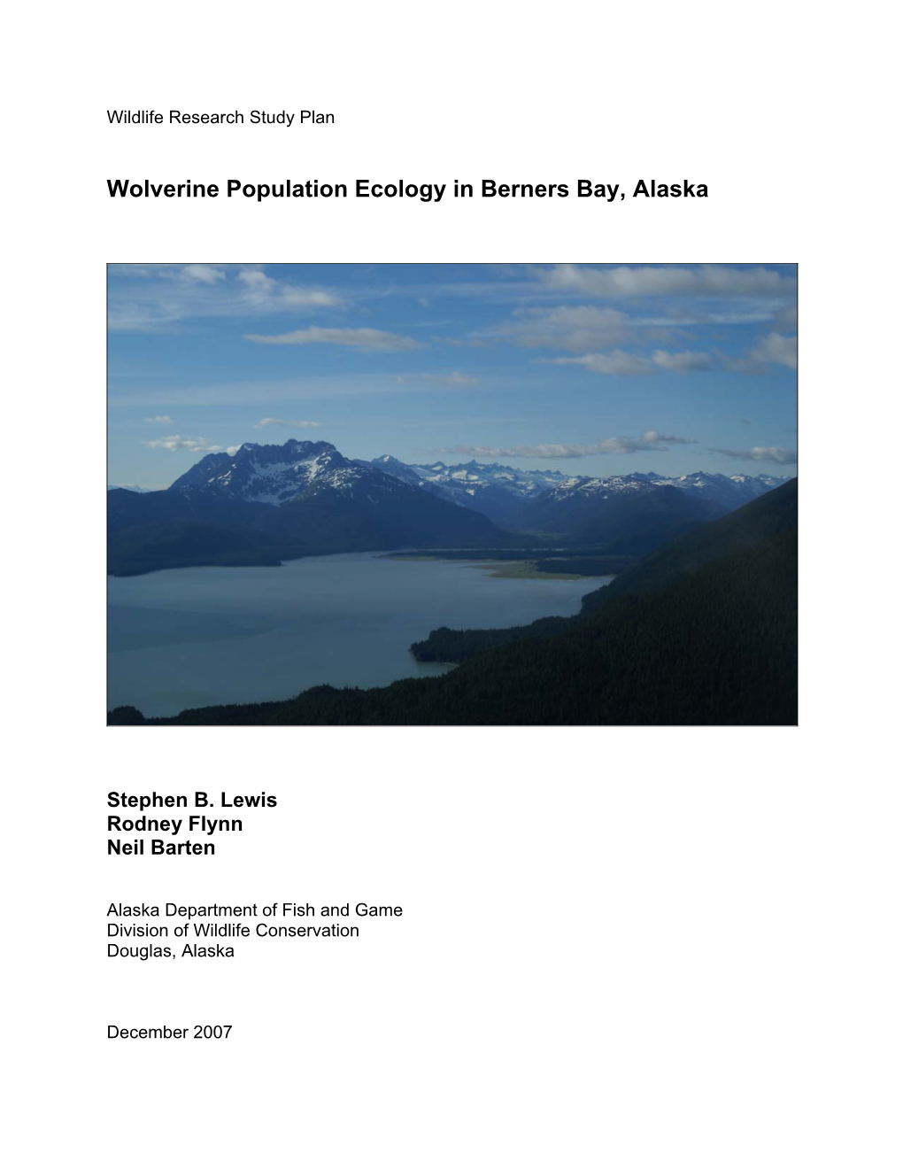 Wolverine Population Ecology in Berners Bay, Alaska – Study Plan