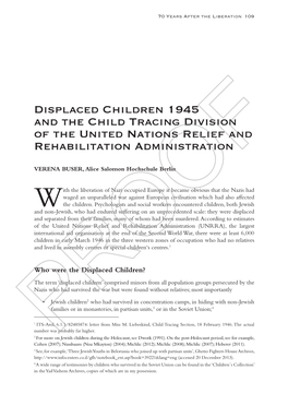 Displaced Children 1945 and the Child Tracing Division of the United Nations Relief and Rehabilitation Administration