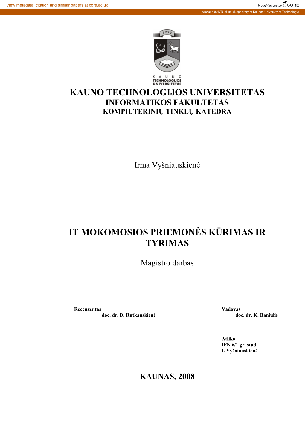 Informacinių Technologijų Magistranto