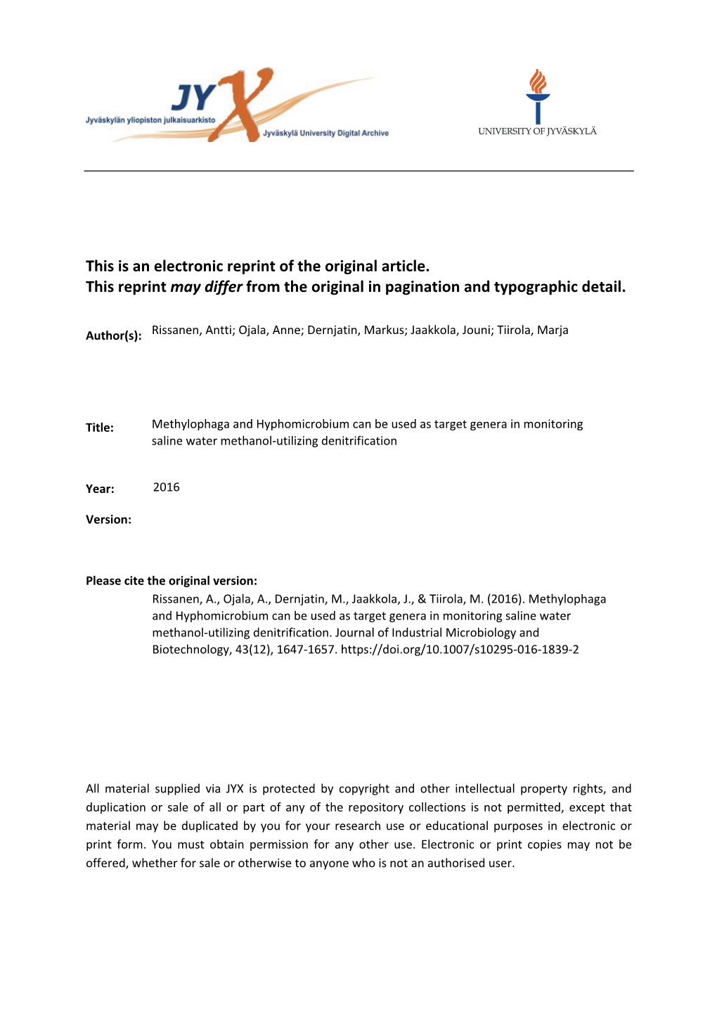 Samples of Post-Denitrification Filters and Water Feeding the Filters