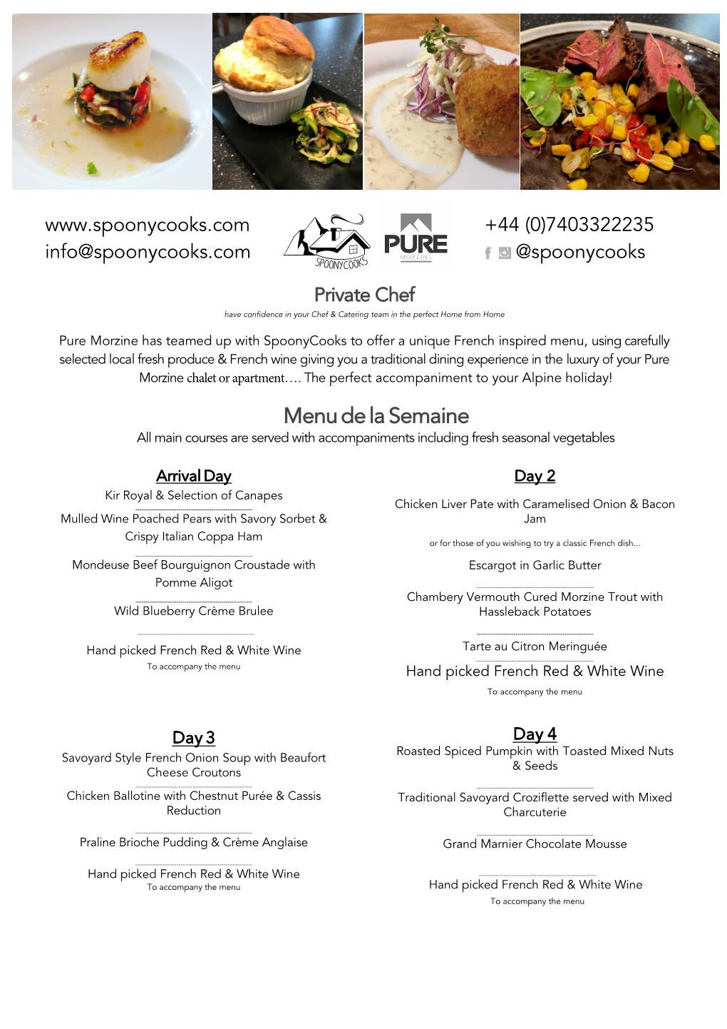 Pure Morzine-Spoonycooks-Private Chef Menu