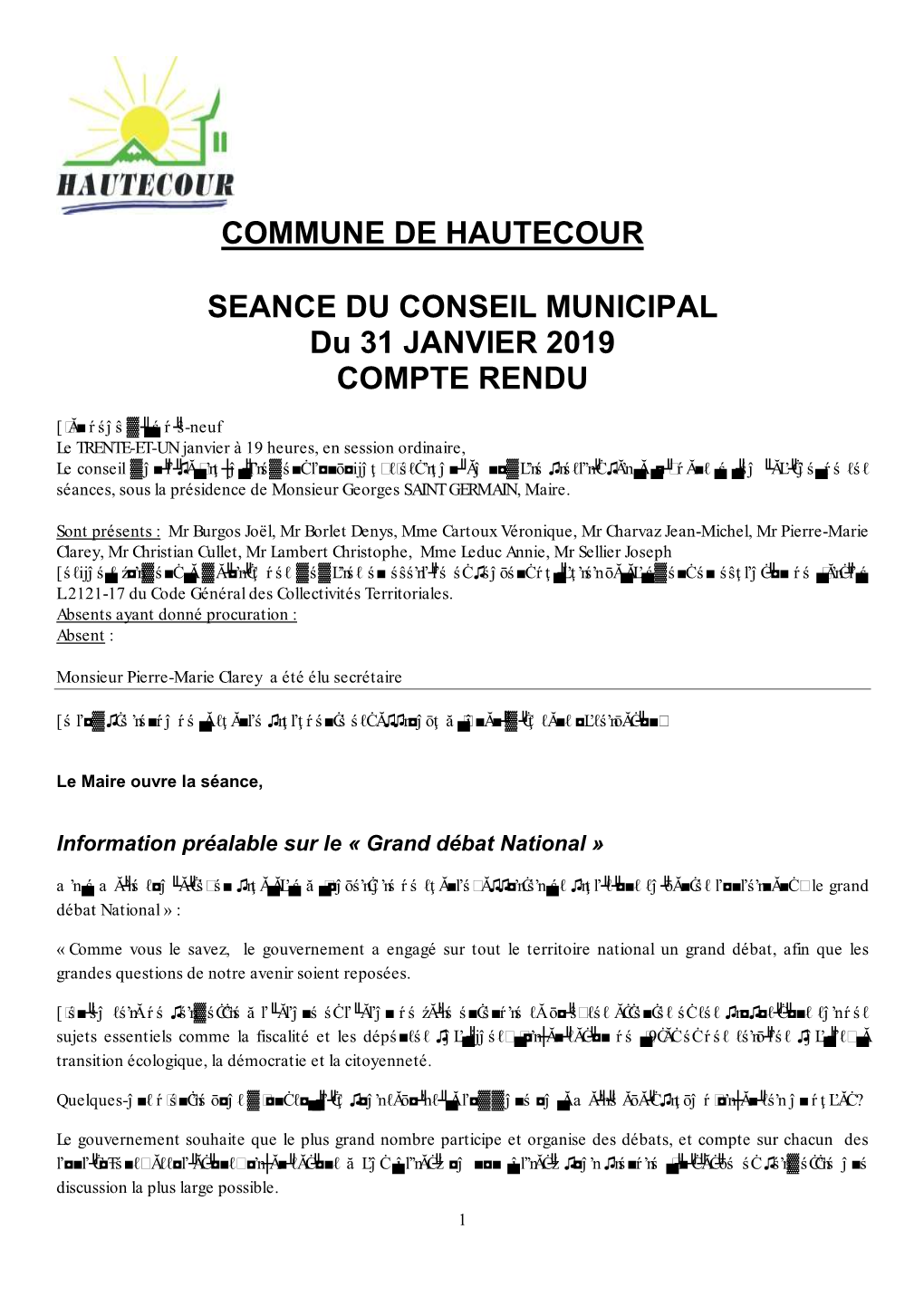 Commune De Hautecour Seance Du Conseil