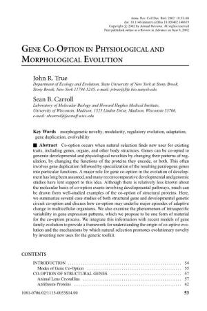 Gene Co-Option in Physiological and Morphological Evolution