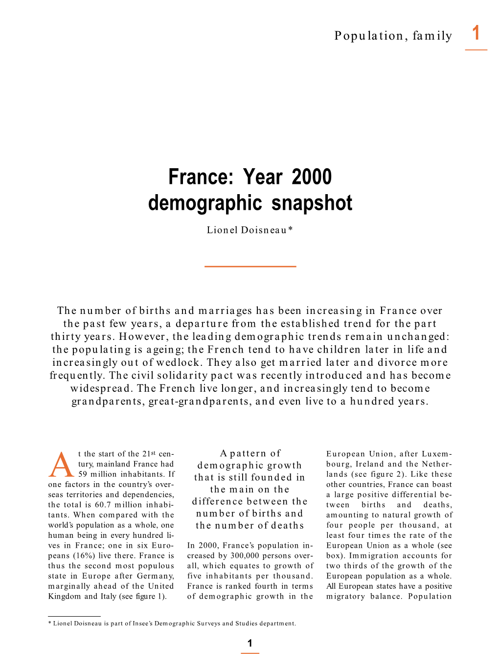France: Year 2000 Demographic Snapshot