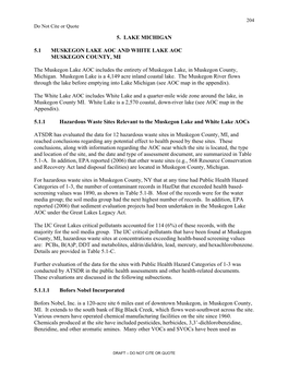 5. LAKE MICHIGAN 5.1 MUSKEGON LAKE AOC and WHITE LAKE AOC MUSKEGON COUNTY, MI the Muskegon Lake AOC Includes the Entirety O