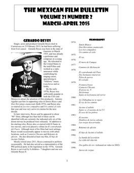 The Mexican Film Bulletin Volume 21 Number 2 (March-April 2015) the Mexican Film Bulletin