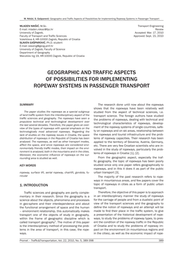 Geographic and Traffic Aspects of Possibilities for Implementing Ropeway Systems in Passenger Transport