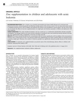 Zinc Supplementation in Children and Adolescents with Acute Leukemia