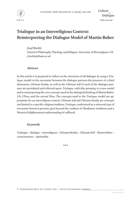 Trialogue in an Interreligious Context: Reinterpreting the Dialogue Model of Martin Buber