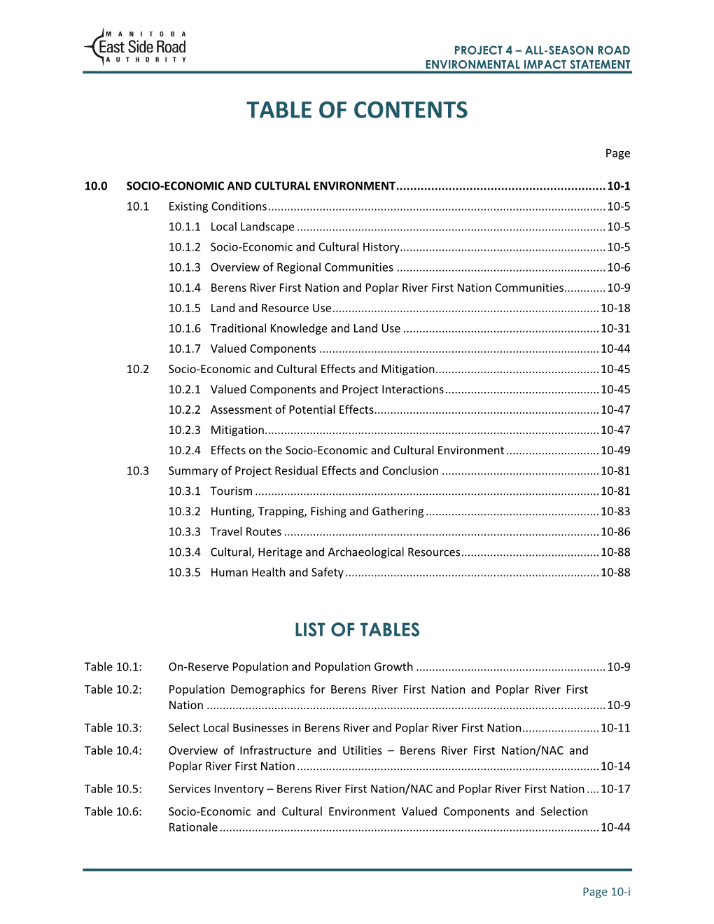 Table of Contents