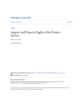 Support and Property Rights of the Putative Spouse Florence J