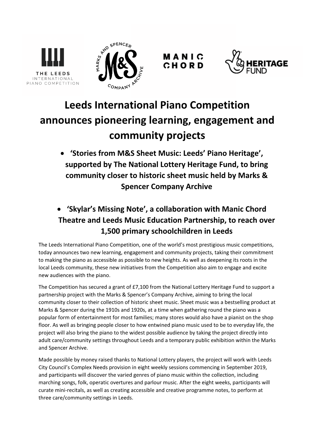 Leeds International Piano Competition Announces Pioneering Learning