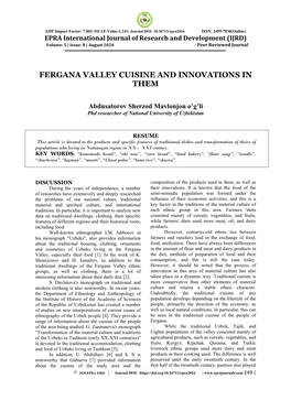 Fergana Valley Cuisine and Innovations in Them