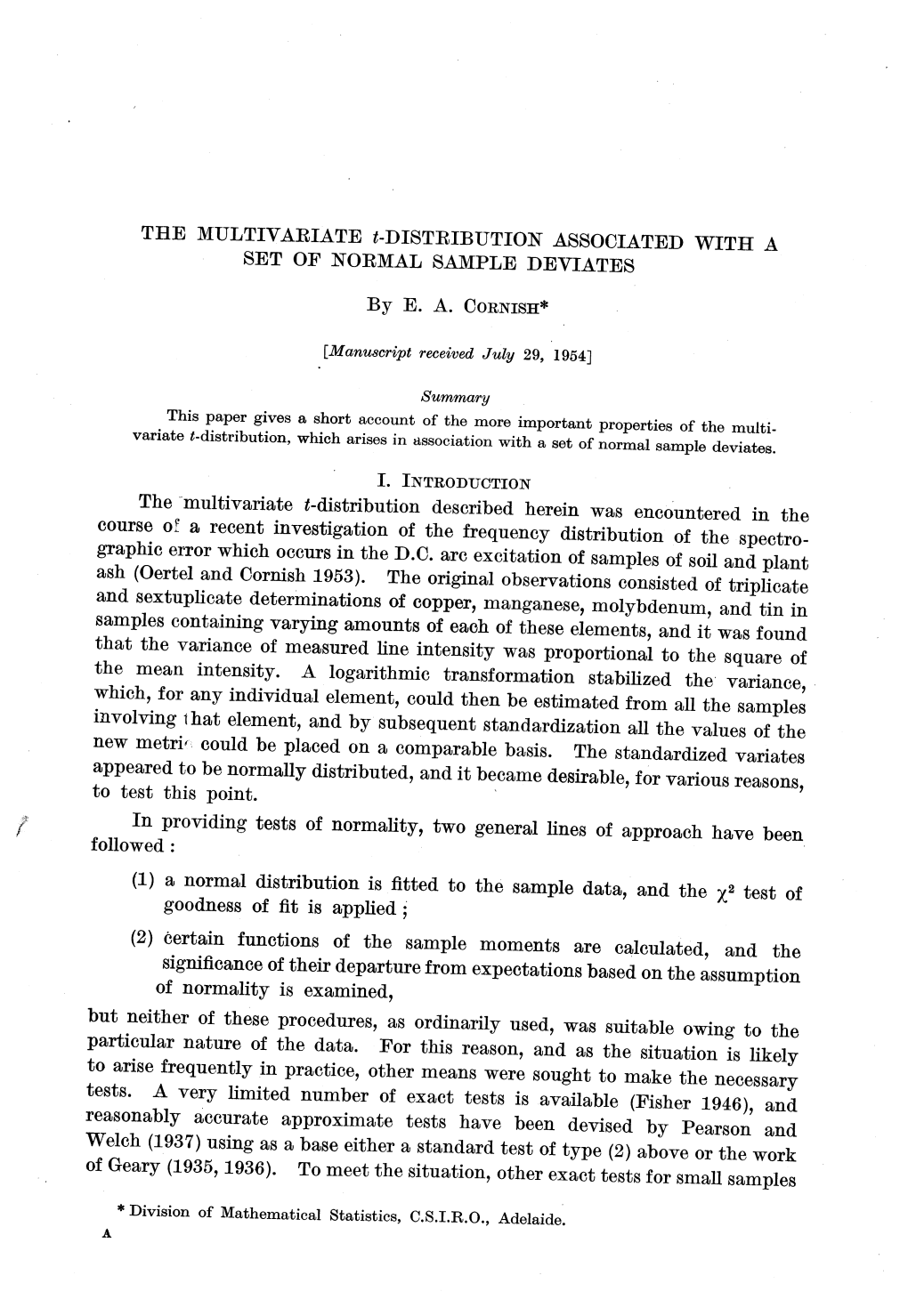 the MULTIVARIATE T-DISTRIBUTION ASSOCIATED