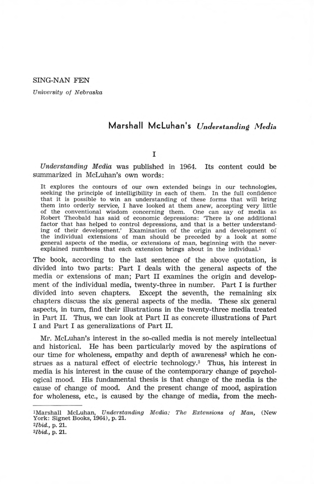 Marshall Mcluhan's Understanding Media