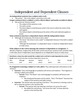 Independent and Dependent Clauses