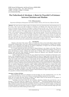 The Fatherhood of Abraham: a Basis for Peaceful Co-Existance Between Christians and Muslims