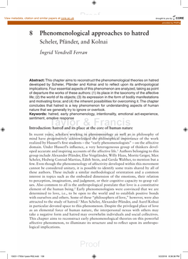 8 Phenomenological Approaches to Hatred Scheler, Pfänder, and Kolnai