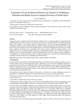 Evaluation of Crop Production Practices by Farmers in Tshakhuma, Tshiombo and Rabali Areas in Limpopo Province of South Africa