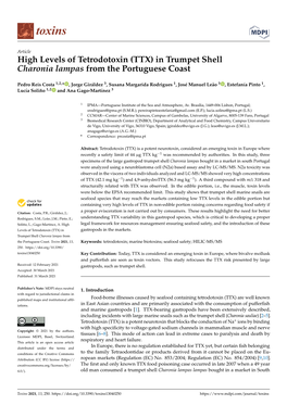 High Levels of Tetrodotoxin (TTX) in Trumpet Shell Charonia Lampas from the Portuguese Coast