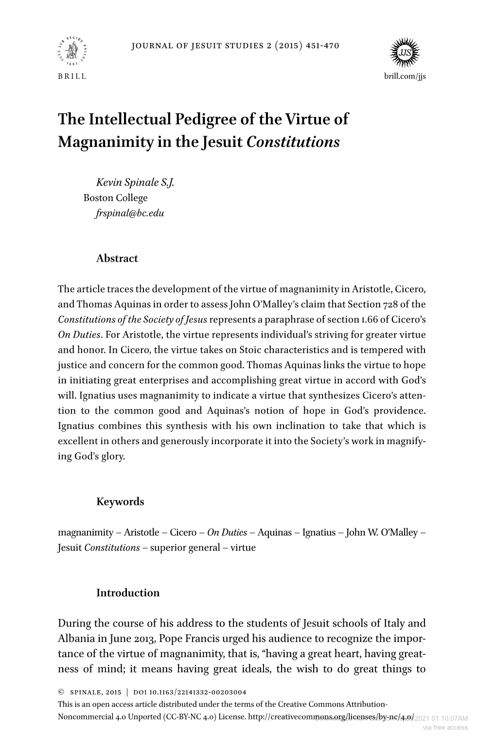 The Intellectual Pedigree of the Virtue of Magnanimity in the Jesuit Constitutions