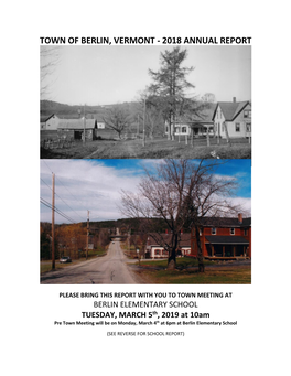 Town of Berlin, Vermont - 2018 Annual Report
