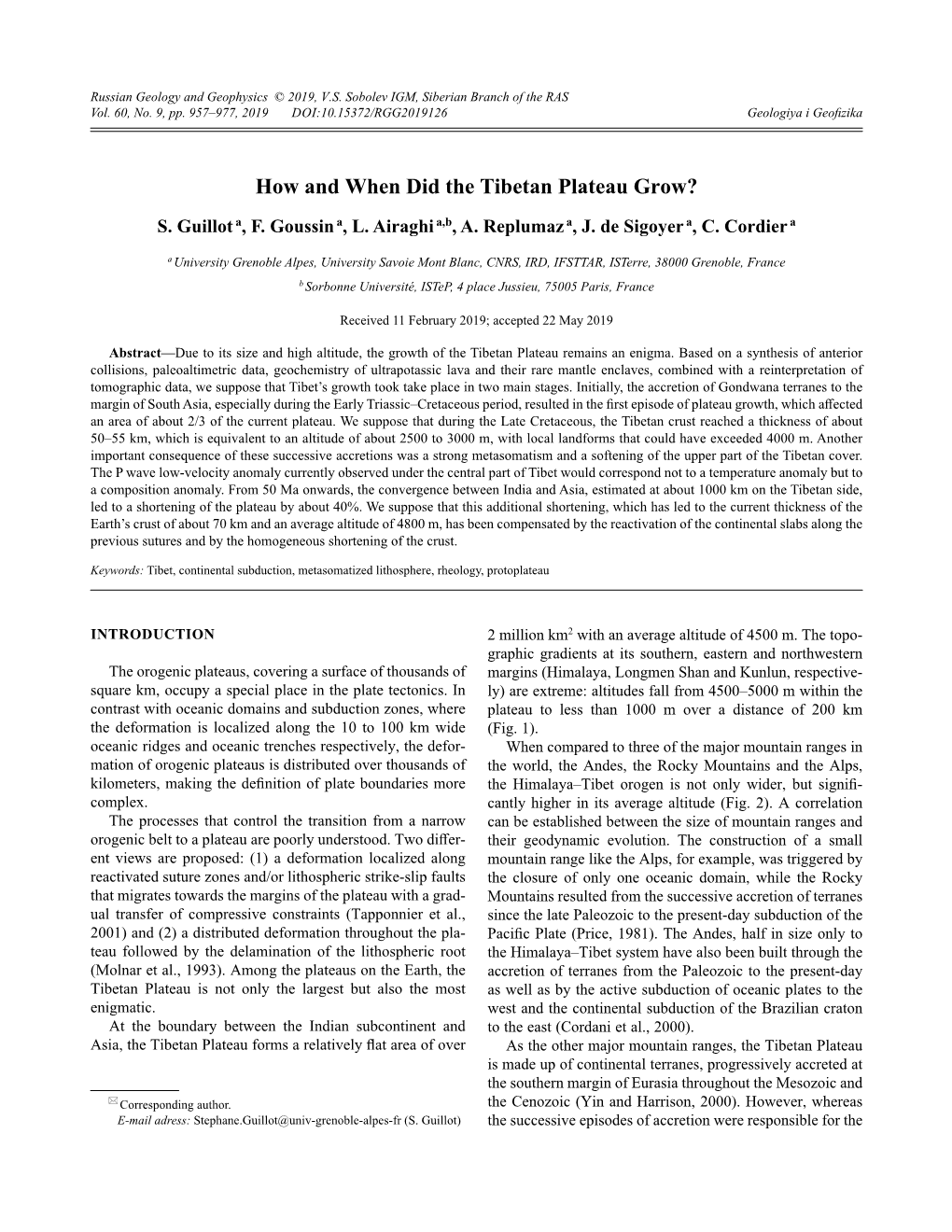 How and When Did the Tibetan Plateau Grow?