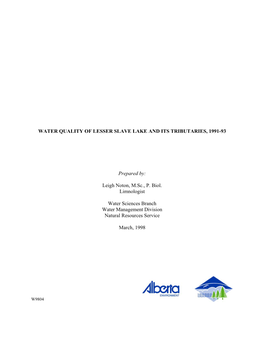 Water Quality of Lesser Slave Lake and Its Tributaries, 1991-93