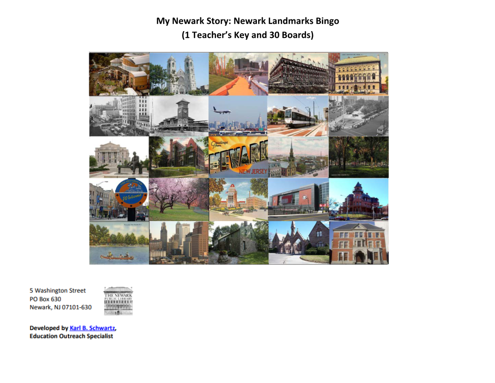 Newark Landmarks Bingo (1 Teacher’S Key and 30 Boards)