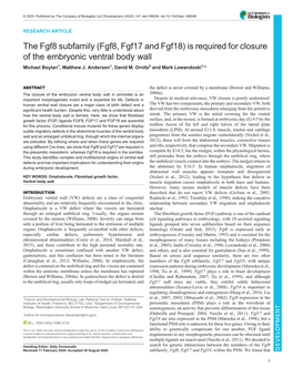 (Fgf8, Fgf17 and Fgf18) Is Required for Closure of the Embryonic Ventral Body Wall Michael Boylan1, Matthew J