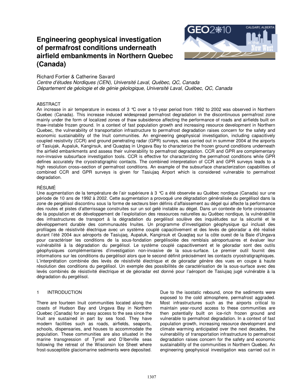 Engineering Geophysical Investigation of Permafrost Conditions Underneath Airfield Embankments in Northern Quebec (Canada)