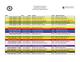 2020 Varsity Football Schedule