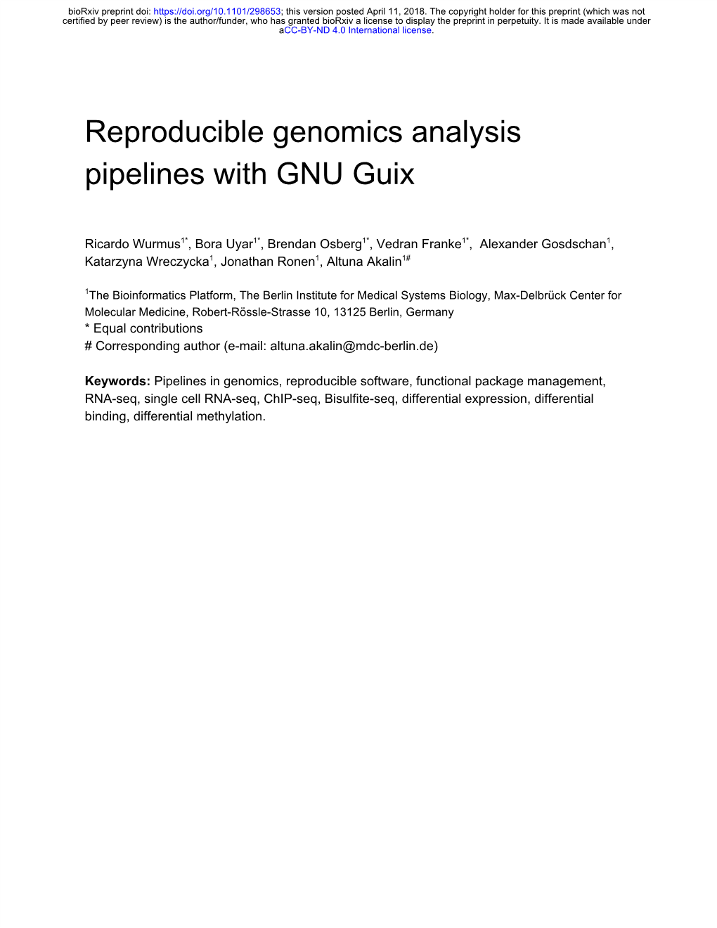 Reproducible Genomics Analysis Pipelines with GNU Guix