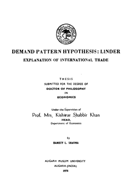 Demand Pattern Hypothesis: Linder Explanation of International Trade