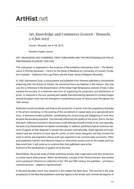 Art, Knowledge and Commerce (Leuven / Brussels, 5-6 Jun 2013)