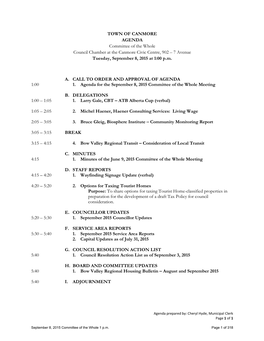 Committee of the Whole Agenda 2015-09-08