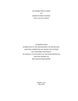The Case of Enron a Dissertation Submitted To