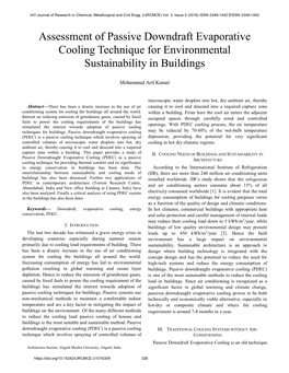 Assessment of Passive Downdraft Evaporative Cooling Technique for Environmental Sustainability in Buildings