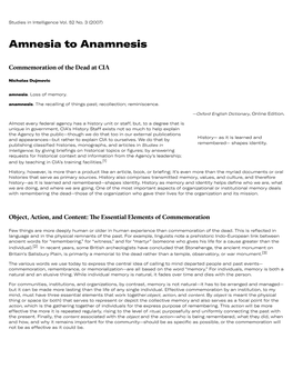 Amnesia to Anamnesis: Commemoration of the Dead At
